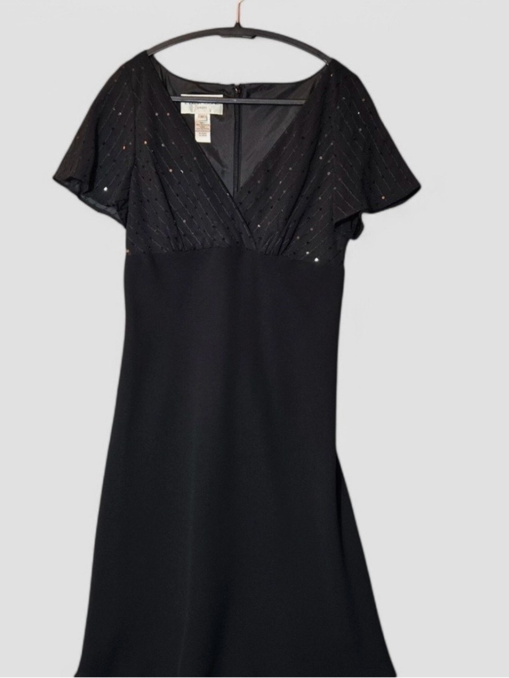 Evan Picone Black Sequin V-Neck Dress